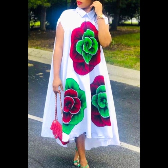 Vintage Style Floral White ALine Ankle HI-Low Flow Length Gorgeous Flowing Dress - Picture 1 of 6